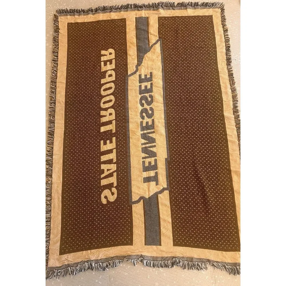 TENESSEE State Trooper Throw Blanket Knit Fringe Edge Yellow Black 70x49